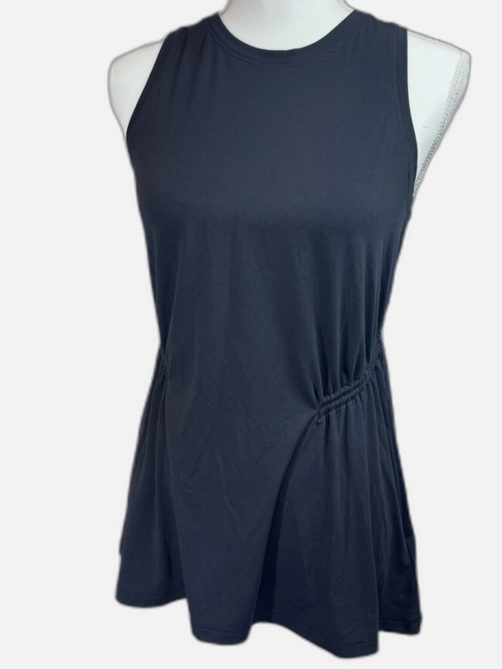 Athleta Black Sleeveless Tunic Tank with Side Gather Detail